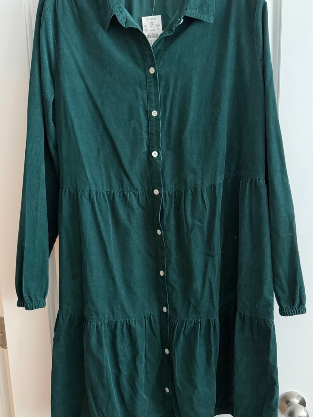 J. Crew Dark Green Corduroy Button-Up Dress